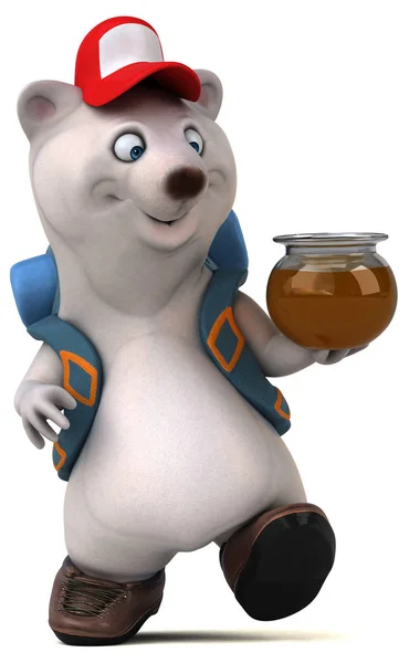 Fun Bear Backpacker Cartoon Character Honey — Stock Photo, Image