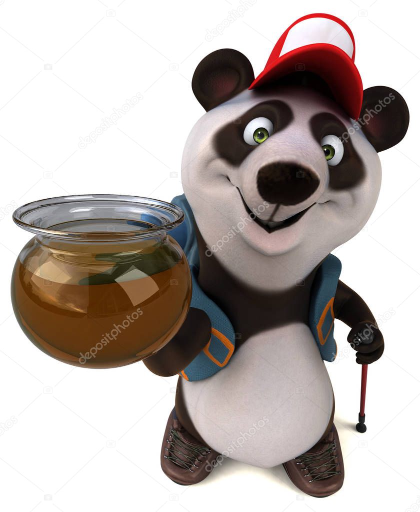 Fun 3D panda backpacker cartoon character- 3D Illustration