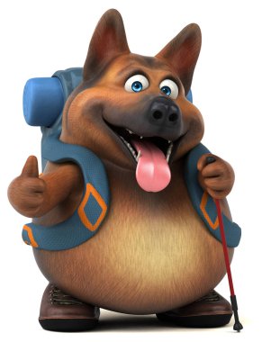 Eğlenceli backpacker alman çoban köpeği çizgi film karakteri - illüstrasyon 
