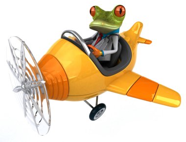 Uçakta eğlenceli kurbağa - 3D Görüntü