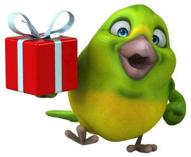 Hediyeli eğlenceli yeşil kuş - 3D Görüntü