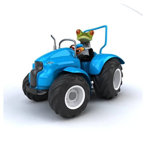 有趣的青蛙机智拖拉机 3D插图 — 图库照片