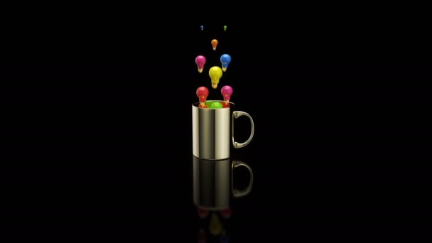 3D动画 装有灯泡图标的杯子 — 图库视频影像
