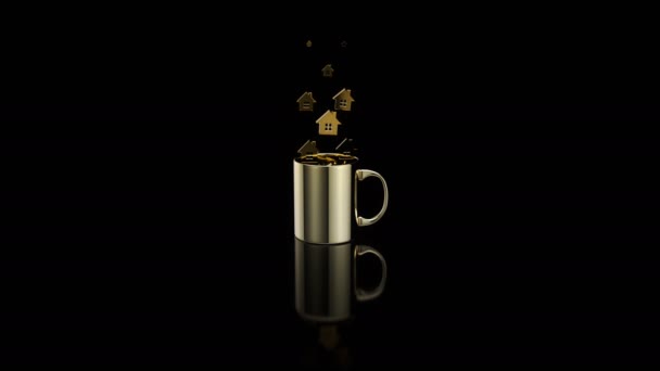 3Dアニメーション 家のアイコンを持つマグカップ — ストック動画