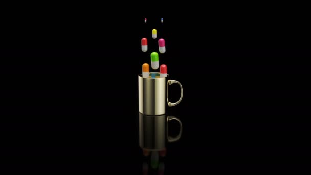 3D动画 装有药丸图标的杯子 — 图库视频影像