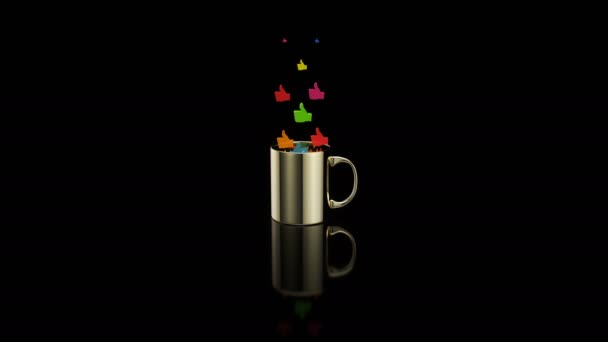 Animation Tasse Avec Pouces Vers Haut Des Icônes — Video