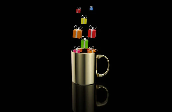 贈り物とコーヒーのホットカップの概念 — ストック写真