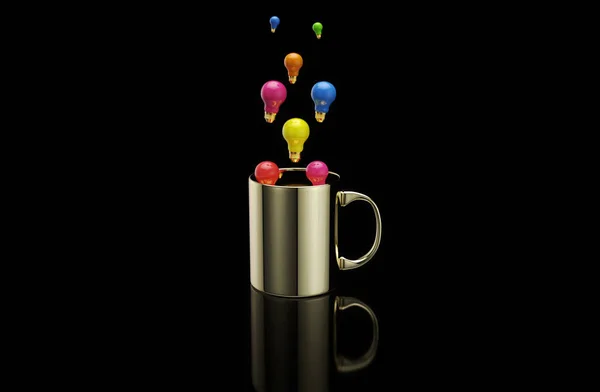 Konzept Einer Heißen Tasse Kaffee Mit Glühbirnen — Stockfoto