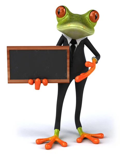有趣的3D绿色热带青蛙与黑板 — 图库照片