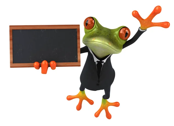 有趣的3D绿色热带青蛙与黑板 — 图库照片
