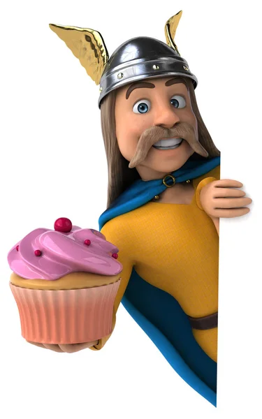 Divertente Personaggio Dei Cartoni Animati Con Cupcake Illustrazione — Foto Stock
