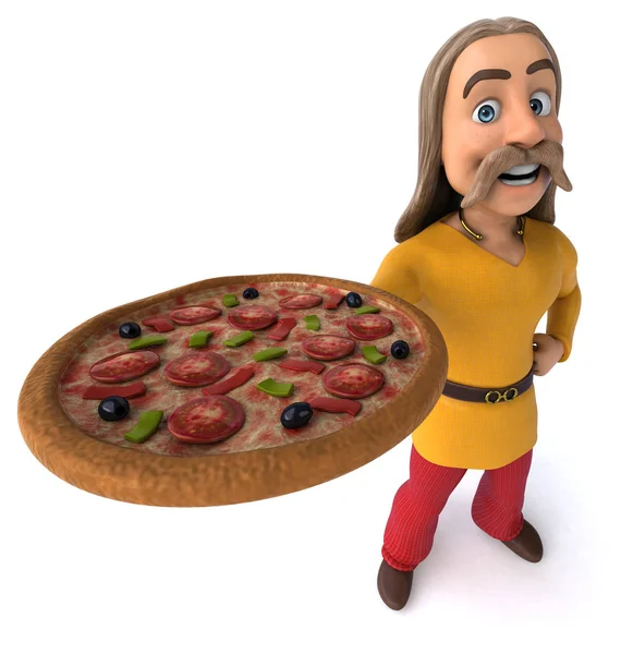 Spaß Cartoon Figur Mit Pizza Illustration — Stockfoto