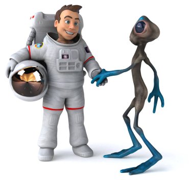 Eğlenceli astronot bir uzaylıyla tanışıyor.