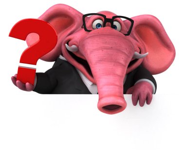 Pink elephant  with question - 3D Illustration clipart