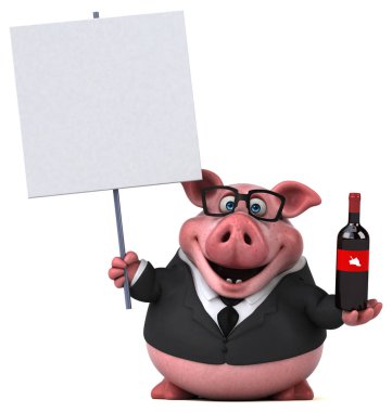 Şaraplı komik çizgi film karakteri - 3D İllüstrasyon