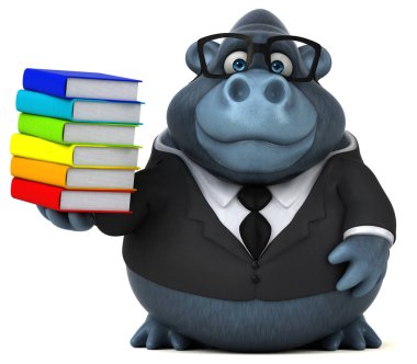 Kitaplar ile Eğlenceli goril - 3d İllüstrasyon
