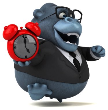 Saat ile eğlenceli goril - 3d İllüstrasyon