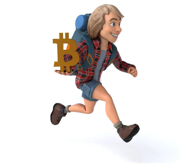 Rolig Tecknad Figur Med Bitcoin Illustration — Stockfoto