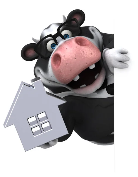 有趣的牛与房子 3D插图 — 图库照片