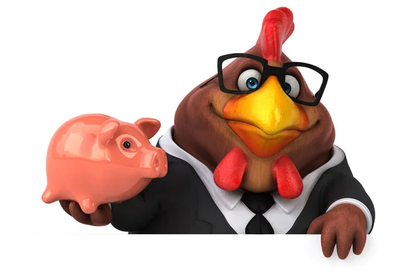 Lustiges Huhn Mit Sparschwein Illustration — Stockfoto