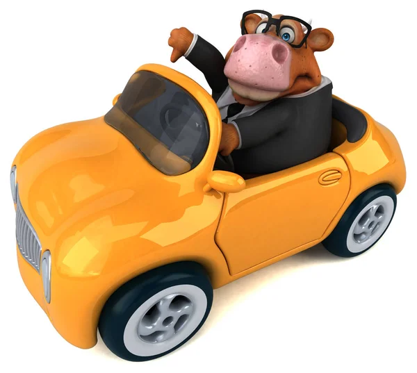 自動車で楽しい漫画のキャラクター 3Dイラスト — ストック写真