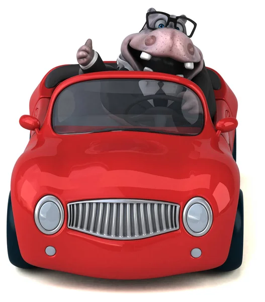 車の中で楽しむカバ 3Dイラスト — ストック写真