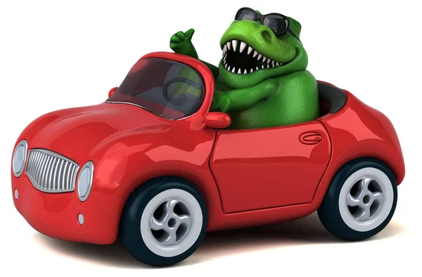 車の上の楽しいトレックス 3Dイラスト — ストック写真