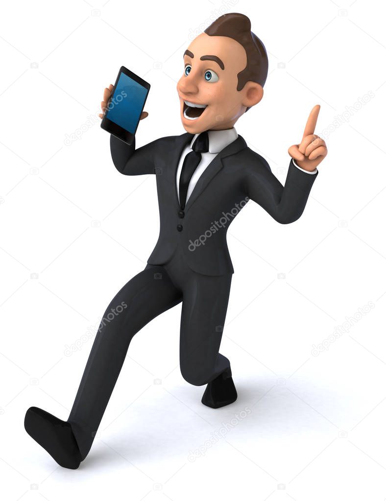 Fun cartoon character with smartphone    - 3D Illustration