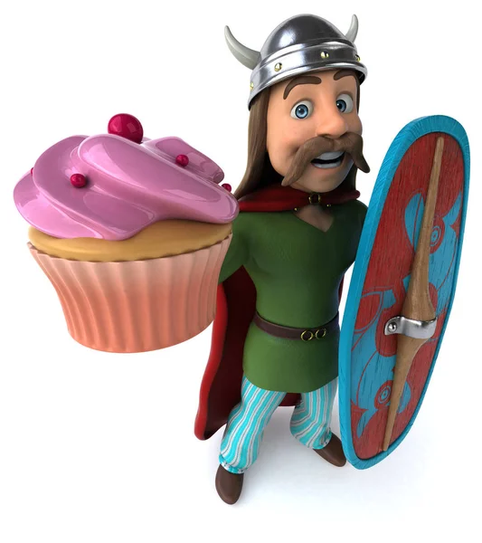 Spaß Cartoon Figur Mit Kuchen Illustration — Stockfoto