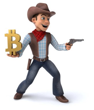 Bitcoin - 3d çizim ile eğlenceli çizgi film karakteri