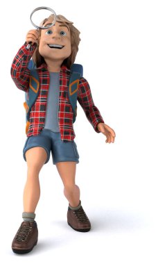 Erkek yalnız seyahat eden sırt çantalı - 3D Görüntü