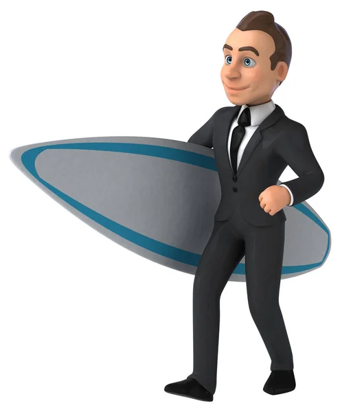 Fun Charakter Biznesowy Surfing Charakter Ilustracja — Zdjęcie stockowe