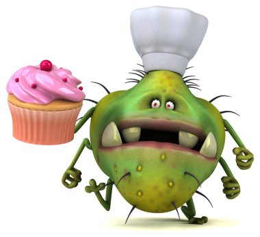 Eğlenceli çizgi film karakteri ile kek - 3d çizim