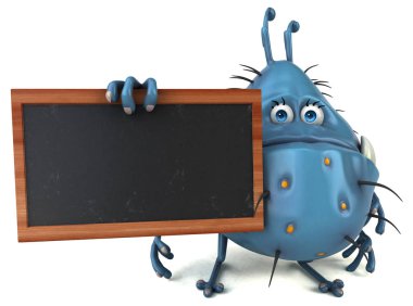 Kara tahtası olan eğlenceli çizgi film karakteri - 3d İllüstrasyon