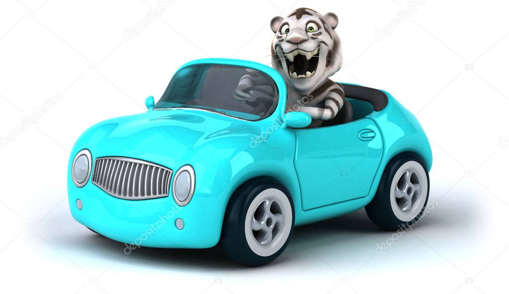 Fun cartoon character on automobile  - 3D Illustration