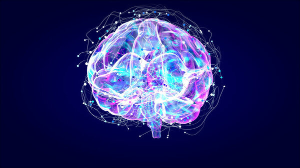 Рентген мозга, анатомия человека, 3D иллюстрированные нейроны
