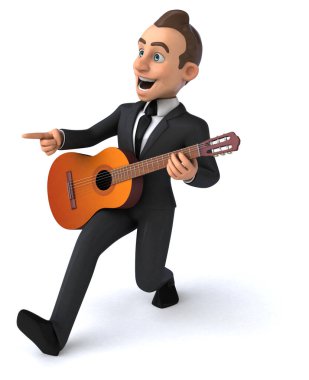 gitar ile komik karikatür karakter-3D Illüstrasyon