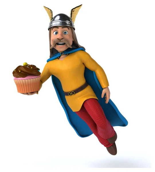 Spaß Cartoon Figur Mit Cupcake Illustration — Stockfoto