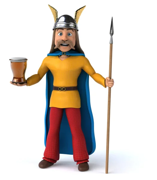 Personaggio Divertente Cartone Animato Con Birra Illustrazione — Foto Stock