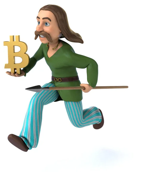 Divertente Personaggio Dei Cartoni Animati Con Bitcoin Illustrazione — Foto Stock