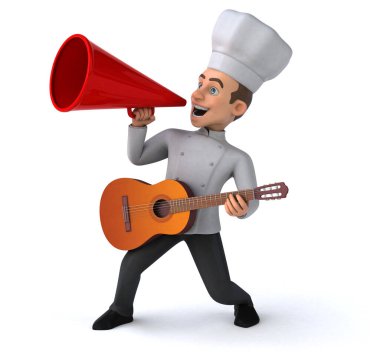 Gitar - 3d çizim ile eğlenceli çizgi film karakteri