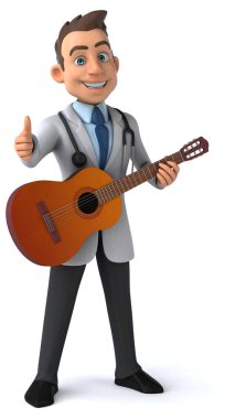 Gitar - 3d çizim ile eğlenceli çizgi film karakteri