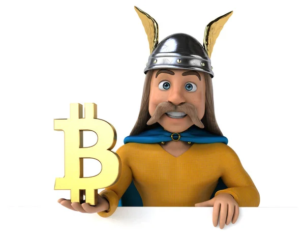 Leuk Personage Met Bitcoin Illustratie — Stockfoto