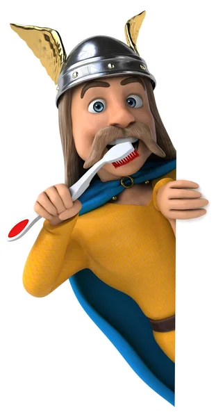 Personagem Desenho Animado Divertido Com Escova Dentes Ilustração — Fotografia de Stock