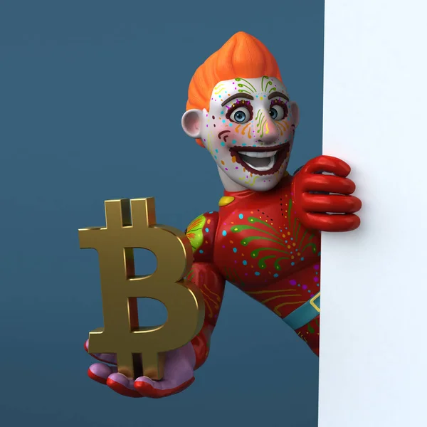 Spaß Cartoon Figur Mit Bitcoin Illustration — Stockfoto