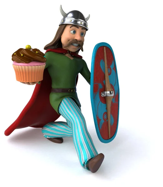 Spaß Cartoon Figur Mit Kuchen Illustration — Stockfoto
