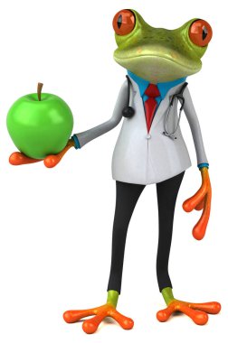 Komik karikatür karakter ile elma - 3d çizim