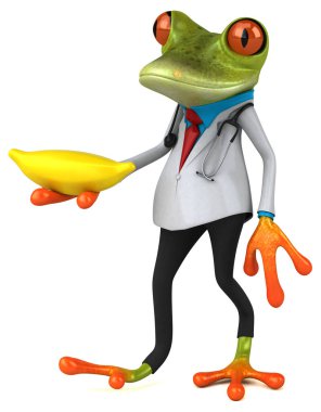 Komik karikatür karakter ile muz - 3d çizim