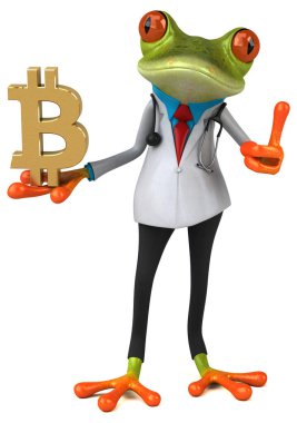 Bitcoin - 3d çizim ile eğlenceli çizgi film karakteri