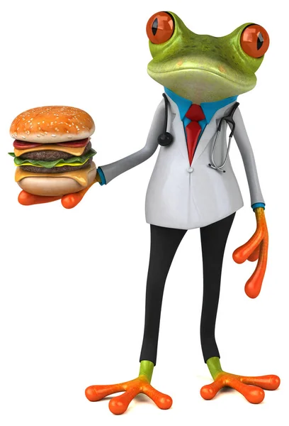 Drôle Personnage Dessin Animé Avec Hamburger Illustration — Photo